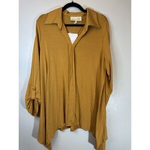 Antthony Originals Plus Size Butter Gold Long Sleeved Collared Tunic Size 1X